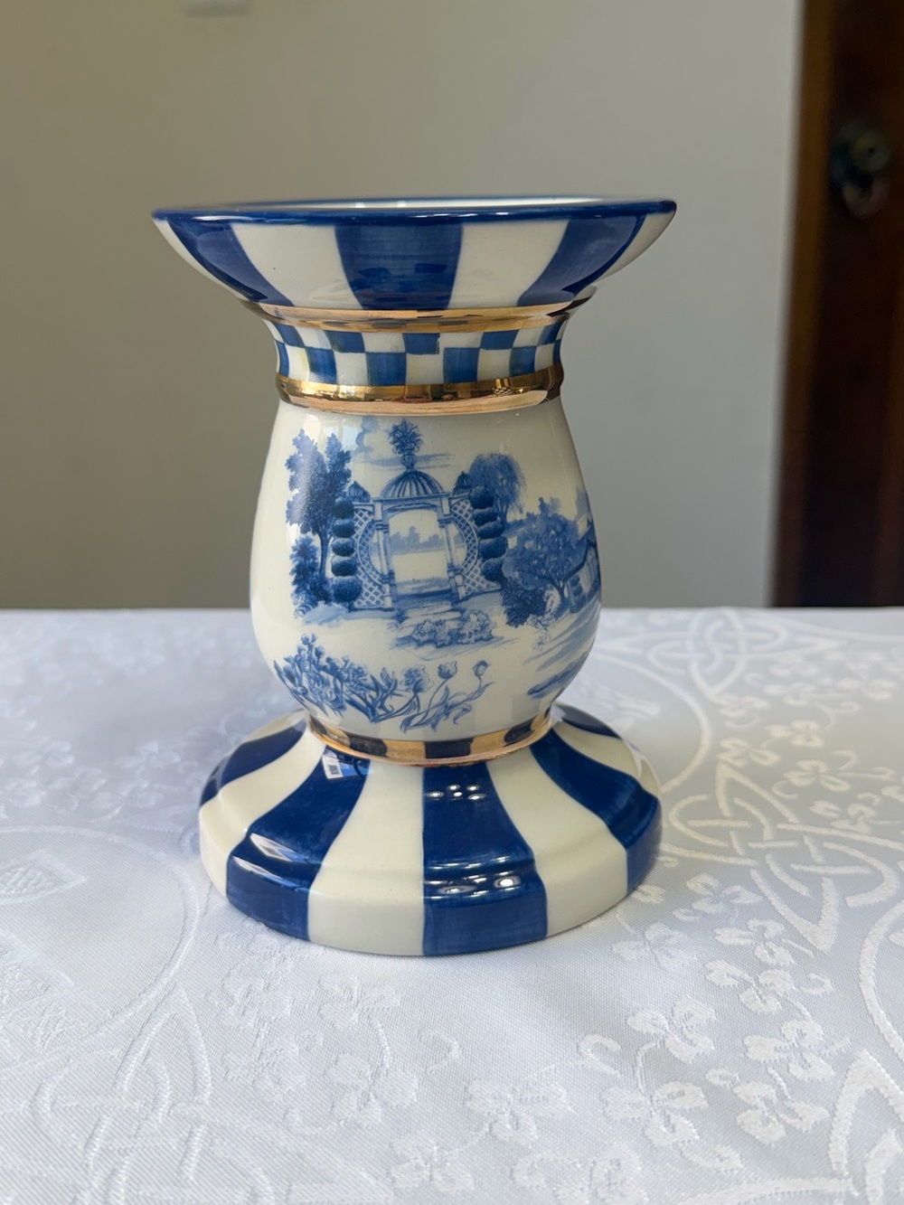 Mackenzie- Childs Royal Toile Short Pillar Candle Holder